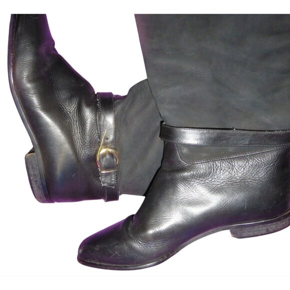 Made In Italy Black Italian leather & Suede Knee High Equestrian Boots 8 wide - Picture 2 of 6